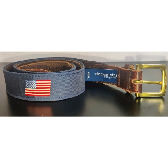 Vineyard Vines Patriot Flag Canvas and Leather Tipped Men's belt Size 36 - Picture 3 of 16